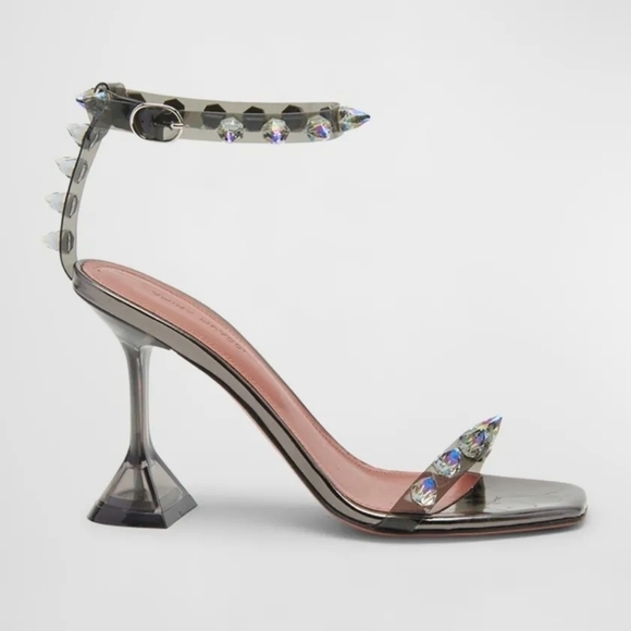Amina Muaddi Julia Glass Crystal-Spike Clear Sandals Size 9B Dark Grey - Picture 2 of 13